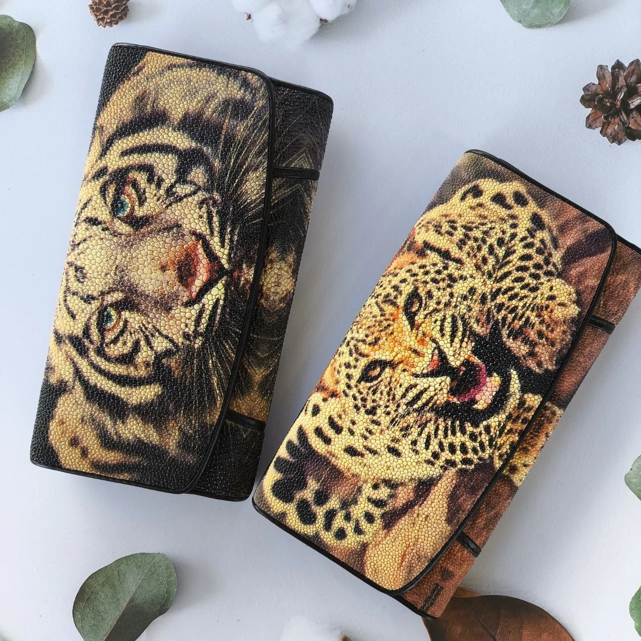Кошелек из кожи ската с рисунком, фабричный пошив Бангкок