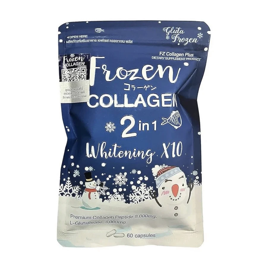 Питьевой коллаген с добавлением глутатиона для сияния кожи и волос Gluta Frozen 2 в 1, 60 капсул