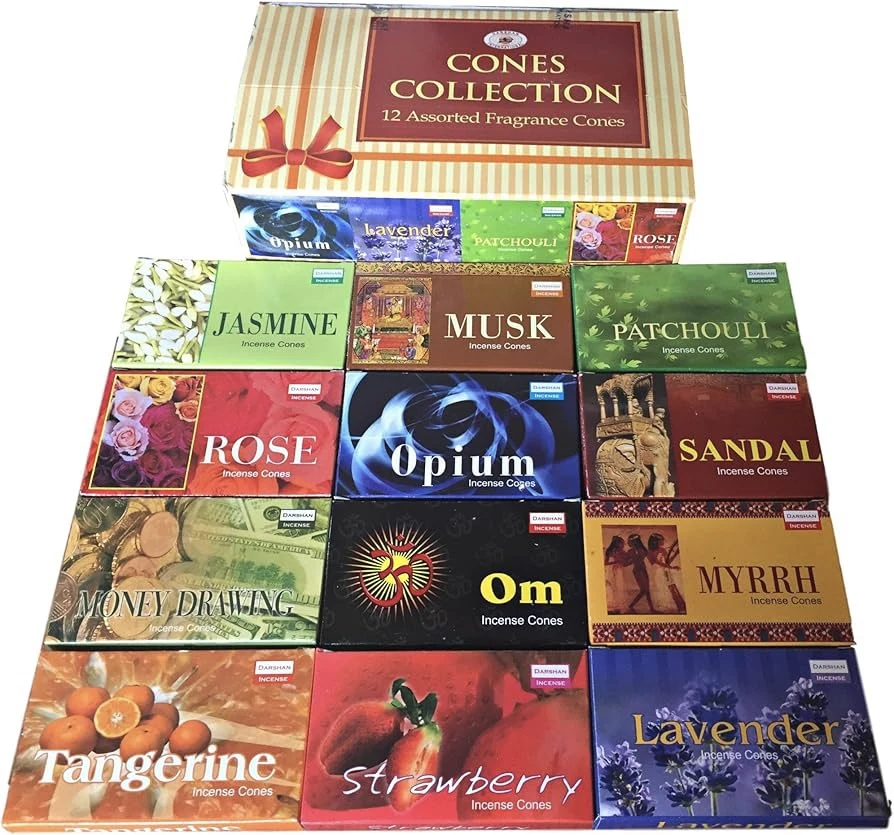 Арома конусы с невероятными ароматами Darshan Incense Cone Collection, 12 конусов