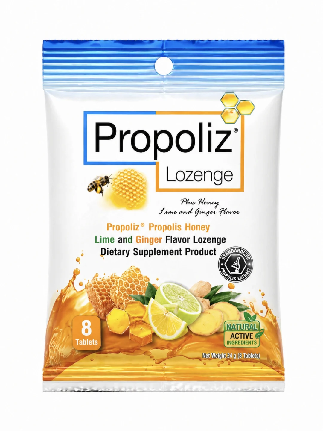 Леденцы от кашля с экстрактом прополиса Propoliz, 8 драже