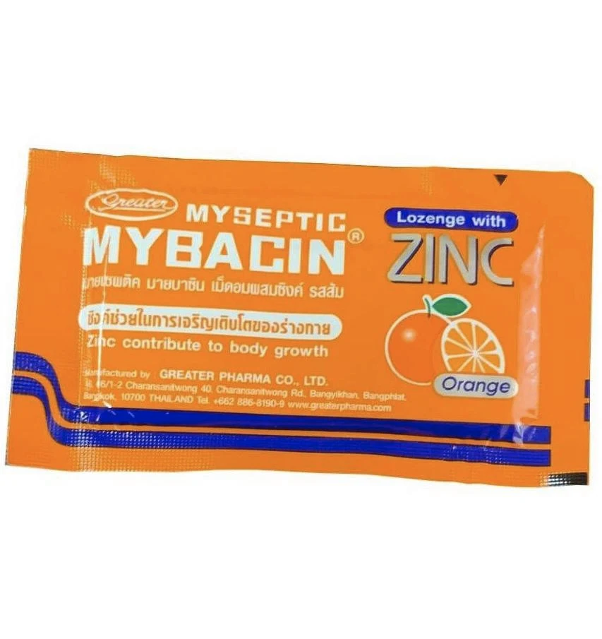 Пастилки от боли в горле Mybacin со вкусом апельсина, 10 шт