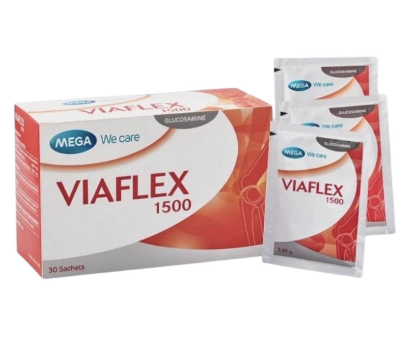 Виафлекс Глюкозамин для суставов и позвоночника 1500 мг Mega We Care Viaflex, коробка 30 пакетиков
