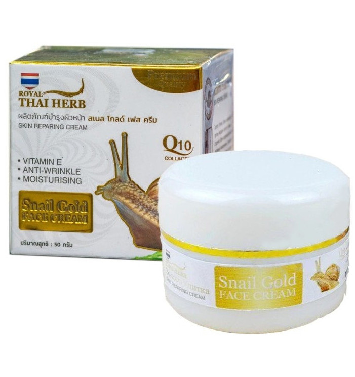 Антивозрастной крем с золотом, экстрактом секреции улитки, коллагеном и Q10 Thai Herb, 50 мл