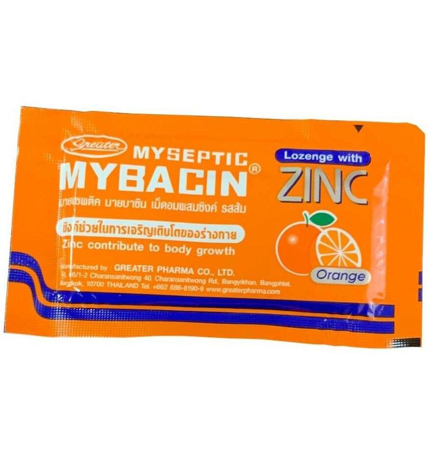 Пастилки от боли в горле Mybacin со вкусом апельсина, 10 шт