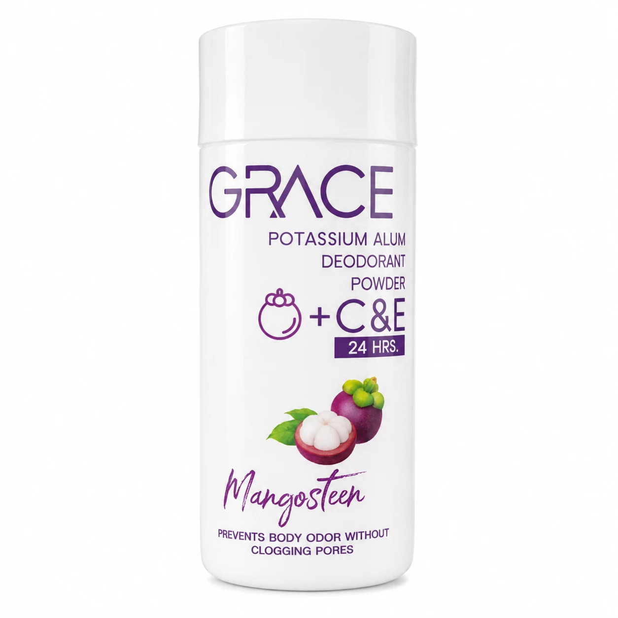 Дезодорирующая пудра-тальк Grace Мангостин на основе кристаллических квасцов, 35 гр
